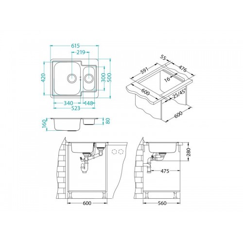 Chiuveta inox Line 50