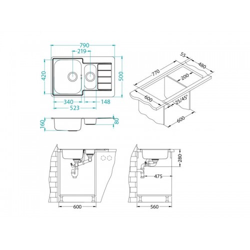 Chiuveta inox Line 70