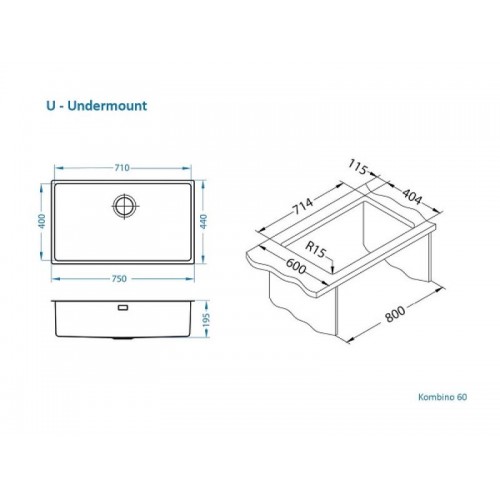 Chiuveta inox Kombino 60