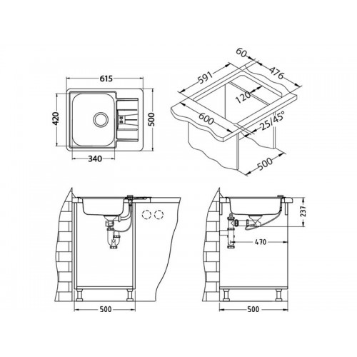Chiuveta inox Line 60