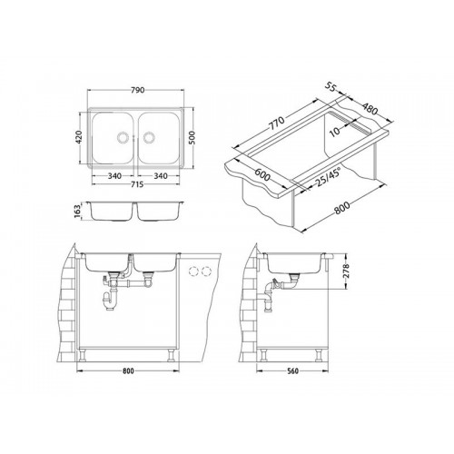 Chiuveta inox Line 90